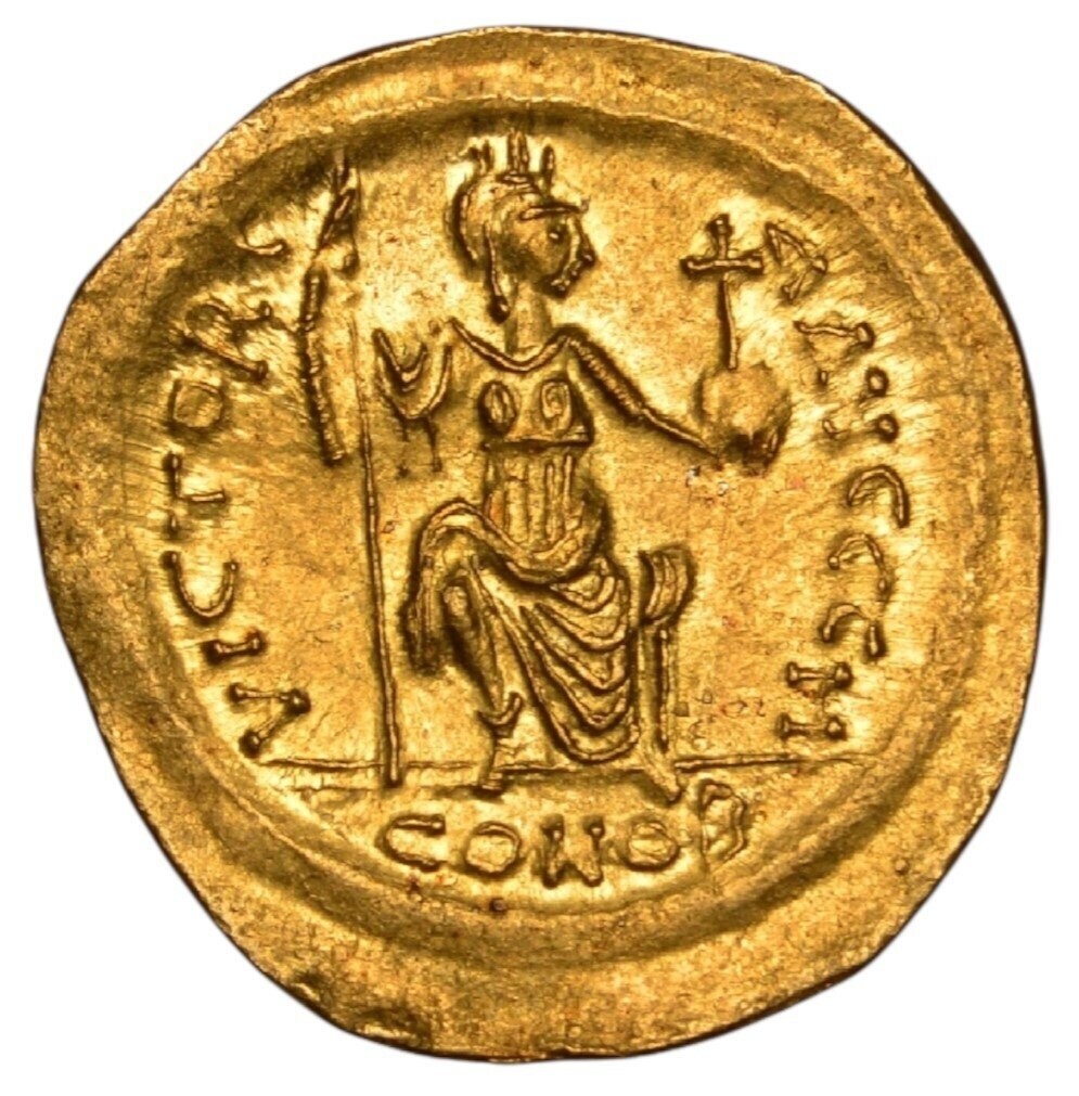 ANCIENT BYZANTINE EMPIRE JUSTIN II, 565-578, AV SOLIDUS CONSTANTINOPLE BEARDED TYPE! - Image 2
